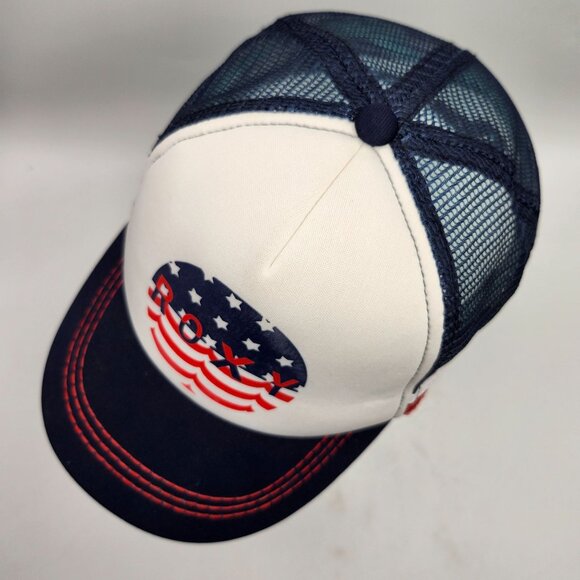 Roxy Patriotic American Stars Stripes Red White Blue Trucker Hat Mesh Snapback - Picture 8 of 13